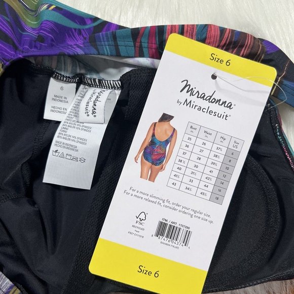 Miradonna Miraclesuit Size 6 Bahama Palms Shaping V Neck One Piece Swimsuit - Picture 8 of 12
